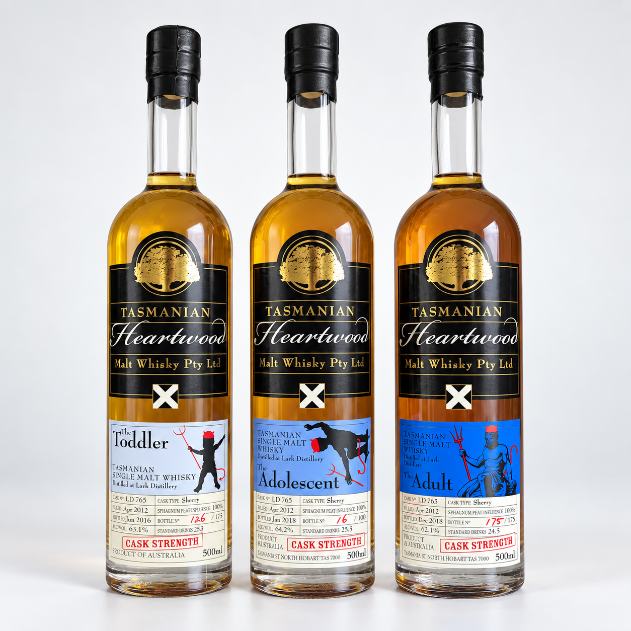 Heartwood The Lifecycle Trilogy Cask Strength Tasmanian Single Malt Whisky 3 x 500mL